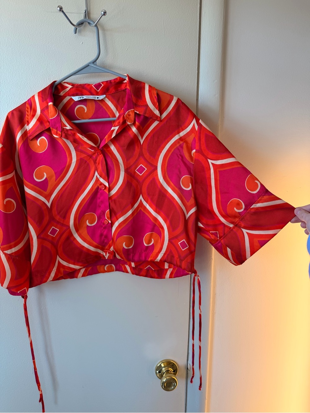 Zara Pink Orange Psychedelic Swirl Cropped Shirt Y2K Retro M